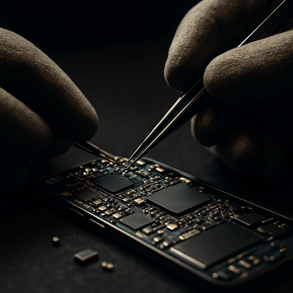 Zertifizierter Techniker bei präziser Smartphone-Reparatur